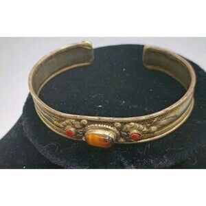 B1043 Ethnic Tiger Eye Stone Bracelet Gypsy Tribal Bangle Cuff Nepal Jewelry